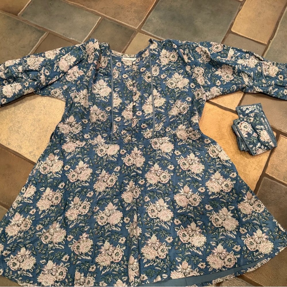 Sue Sartor Floral Blue Dress